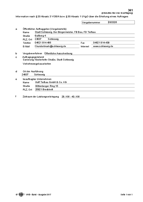 Informationen Auftrag - Sanierung Klosterhofer Straße