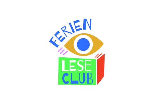 Logo des FerienLeseClubs. Gezeichnetes Auge vor einem Buch