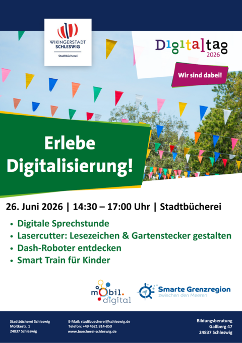 Digitaltag 2026 in Schleswig: Digitale Technologien entdecken, ausprobieren und mitgestalten, am 26.06.2026 in der Stadtbücherei