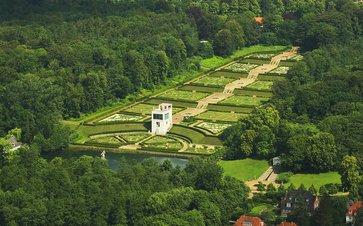 Bild zeigt den Schleswiger Gottofer Barockgarten von oben