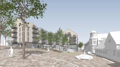 Visualisierung des Hertie-Geländes mit Blick aus dem Lollfuß mit Stand: 25.11.2025