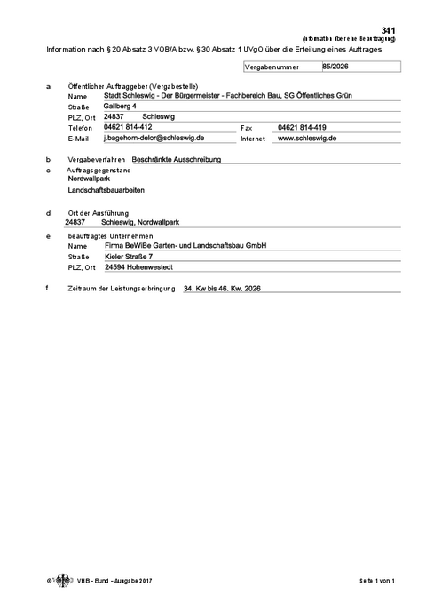 Informationen Auftrag - Nordwallpark Landschaftsbauarbeiten