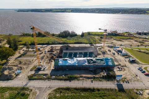 Das in der Entstehung befindliche Kulturhaus Auf der Freiheit aus der Vogelperspektive
