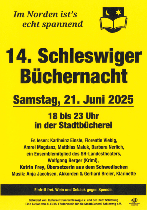 Das Bild zeigt das Werbeplakat für die Büchernacht am 21.06.25 