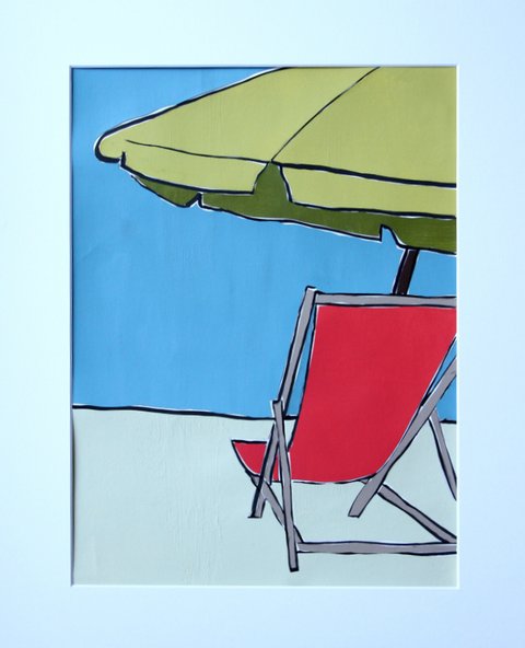 Gemalter Liegestuhl und Sonnenschirm