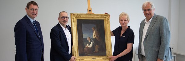 Übergabe Friedrich B. Westphal-Gemälde an das Stadtmusuem - B-S. Bergemann (FV Stadtmuseum), Jonas Gropp (Fielmann-NL, SL), Dr. D. Beier (Museumsleiterin), S. Dose (BGM SL)