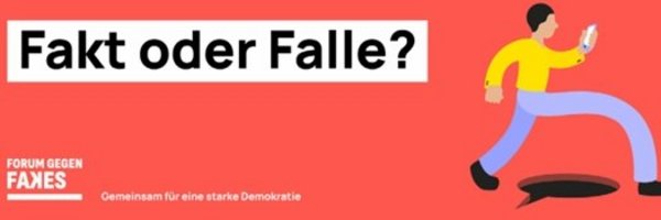 Logo des Projektes „Forum gegen Fakes – Gemeinsam für eine starke Demokratie" des BMI: Fakt oder Falle. Gemeinsam gegen Fakes